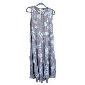 Calista Tiered Midi Dress, Lightweight, Light Brown, Floral, Textured, Sz‎ L